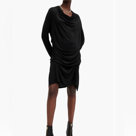 All Saints Dresses & Skirts - ALL SAINTS AMEL COWL NECK DRAPE FRONT LONG SLEEVE MINI DRESS BLACK SIZE 10 NEW